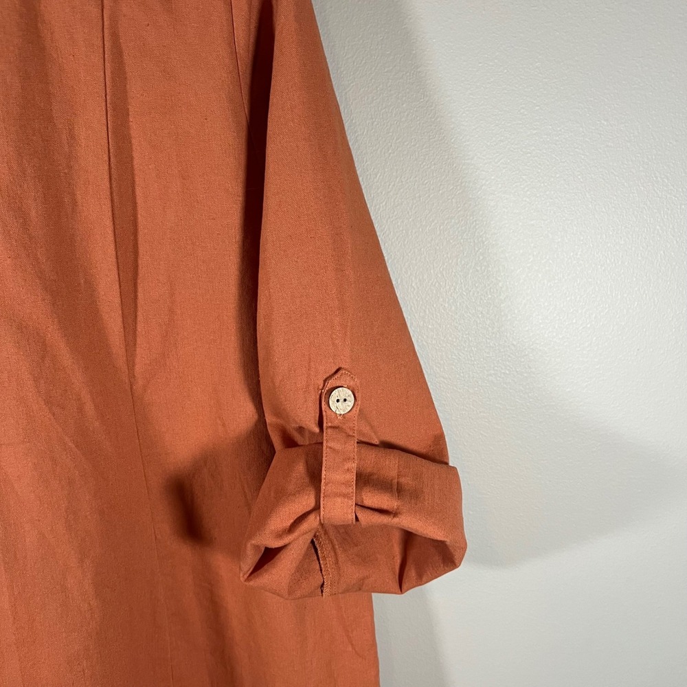 Simply Noelle L/XL Burnt Orange Linen Button Tunic Pockets Lagenlook Minimalist - Picture 6 of 9